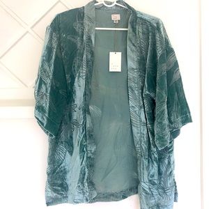 Light green velvet burnout kimono jacket